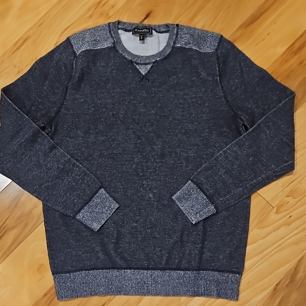 Express Men's Navy And Gray Sweater Size M